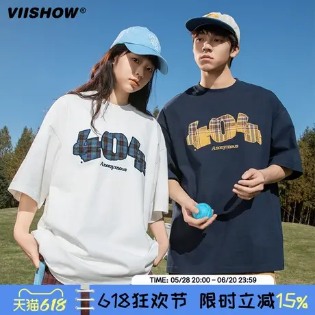 VIISHOW美式高街透气2025新款纯棉潮牌情侣宽松圆领休闲半袖上衣商品大图