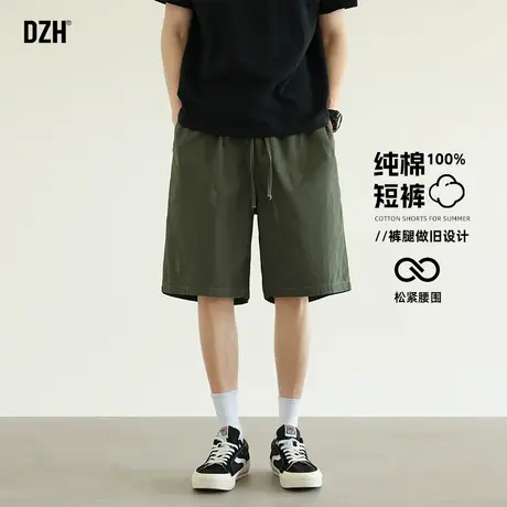 男士军绿色日系短裤男款夏季纯棉五分裤宽松直筒裤子2025新款男裤商品大图