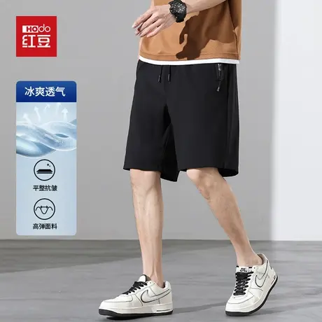 红豆夏季薄款短裤男休闲透气宽松舒适百搭运动直筒松紧腰五分裤图片