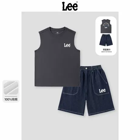 Lee童装男童套装夏薄款青少年纯棉背心儿童夏季牛仔短裤男孩夏装商品大图