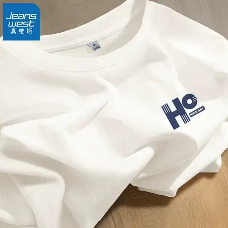KWV真维斯纯棉正肩白色短袖t恤女2025新款爆款夏季女款宽松上衣女商品大图