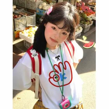 设计感白色短袖t恤女2025新款夏独特宽松休闲纯棉落肩显瘦上衣ins商品大图
