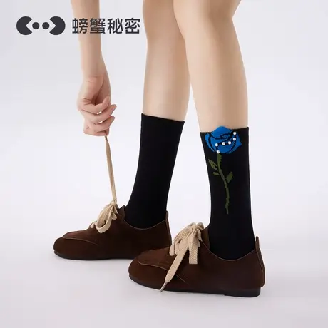 螃蟹秘密袜子女春夏中筒袜女生可爱日系运动长筒袜棉袜设计感4双商品大图