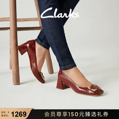 Clarks其乐妮雅系列女鞋2023秋季新品红色浅口单鞋方头粗跟通勤鞋商品大图