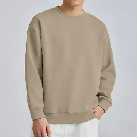 350g美式重磅卫衣男2025新款圆领套头无帽长袖t恤宽松纯色上衣服图片