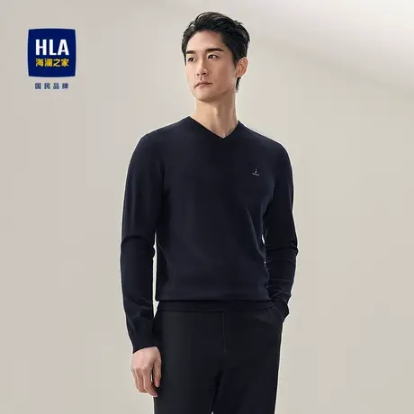 HLA/海澜之家休闲长袖针织衫2025秋季新款V领套头修身刺绣毛衣男图片