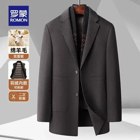 【含羊毛可拆羽绒内胆】罗蒙男士时尚毛呢大衣2025冬季新款外套男图片