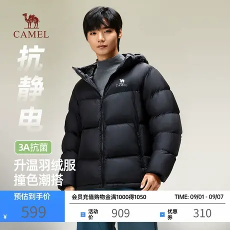 骆驼火山抗静电羽绒服男女2025秋冬新款加厚保暖情侣短款防风外套商品大图