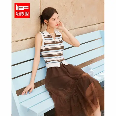 IEF/爱依服2025夏季新款韩系风简约休闲风条纹显瘦通勤百搭背心商品大图