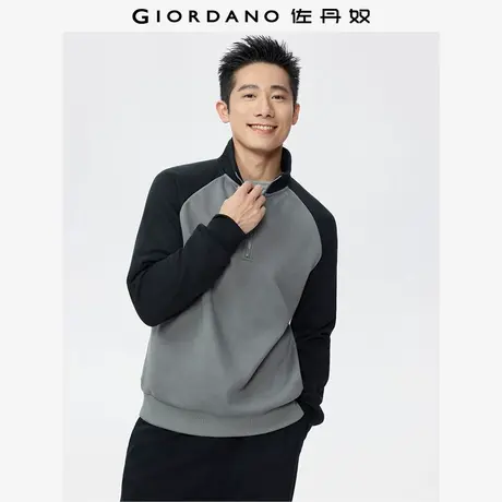 佐丹奴加绒卫衣男秋冬新款美式拼色插肩袖立领半拉链上衣01025797商品大图