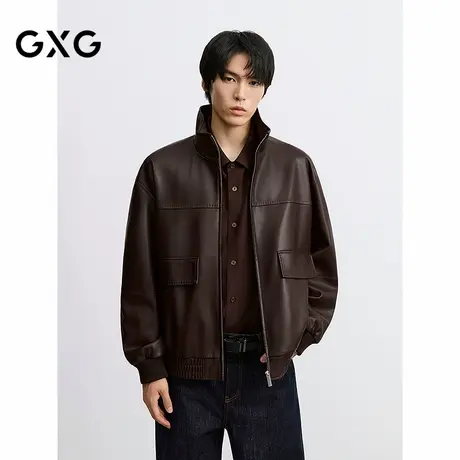 GXG男装 巴恩风斜纹工装行政皮夹克时尚休闲外套  2025秋季新品图片