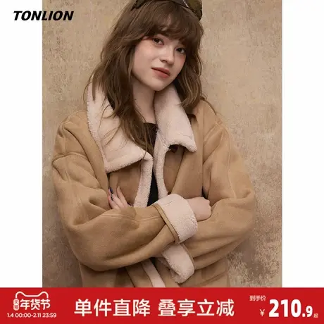 唐狮2026冬季新款女外套加厚小个子翻领复古仿麂皮绒保暖超好看W5图片