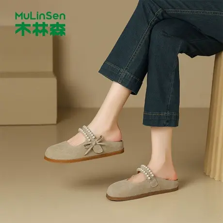 木林森穆勒拖女士2025年夏季新款懒人凉拖鞋时尚百搭珍珠休闲包头图片