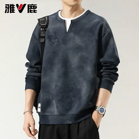 雅鹿宽松假两件长袖撞色卫衣男2026春夏新款时尚百搭显瘦打底衫潮图片