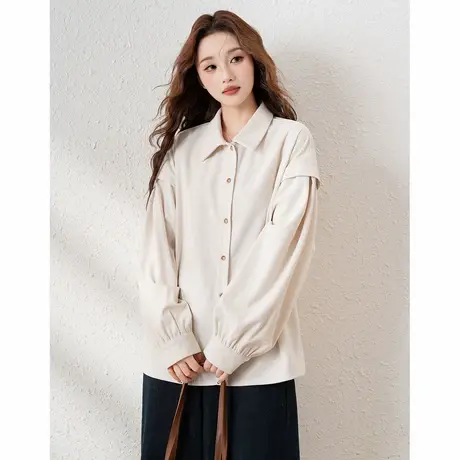 唐狮春秋新款长袖衬衫女法式复古减龄气质上衣娃娃领宽松衬衣TD图片