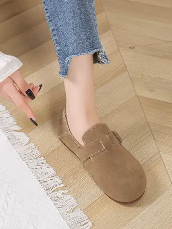 勃肯鞋女2023年新款秋冬季加绒毛毛鞋平底博肯鞋全包一脚蹬豆豆鞋商品大图