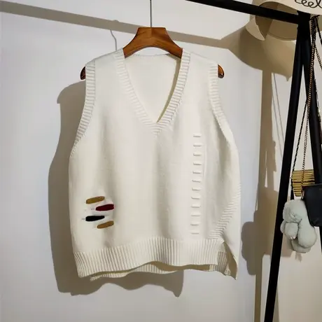 v领针织背心马甲女秋冬新款韩版宽松休闲百搭叠穿无袖毛衣坎肩潮图片