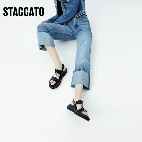 思加图新款奶油鞋休闲凉鞋圆头厚底网红女凉鞋子EEF01BL2图片