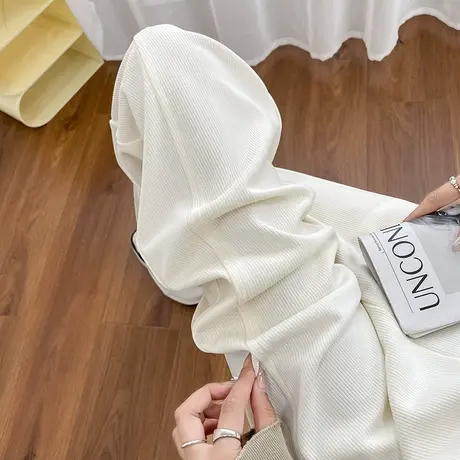 白色针织阔腿裤女春秋2024新款高腰垂感香蕉裤窄版休闲直筒拖地裤商品大图