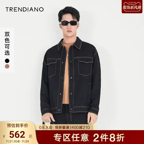 TRENDIANO官方男装秋季新款工装翻领黑色夹克休闲外套潮牌男商品大图