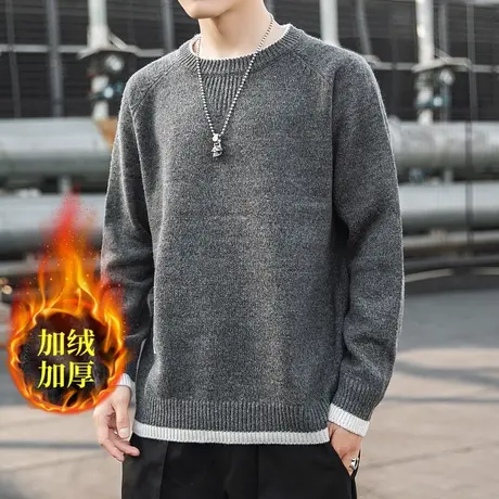 2021秋冬季半高领男士毛衣纯色加厚男款针织衫中领加绒打底线衣潮商品大图