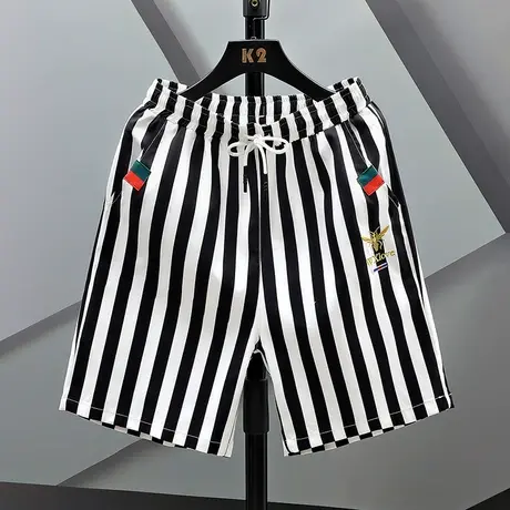 冰丝短裤男士夏季2023年条纹五分裤潮牌休闲宽松沙滩裤青少年中裤商品大图