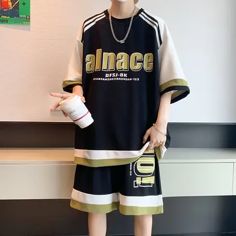 13青少年运动套装男初高中学生帅气华夫格短袖T恤大童15岁男装潮商品大图