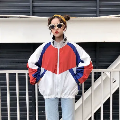 春秋潮牌女士工装夹克日系宽松套头运动冲锋衣百搭学生外套潮情侣商品大图