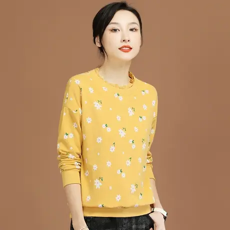 韩潮袭人圆领长袖印花套头卫衣女2024年春季新款百搭宽松显瘦上衣图片