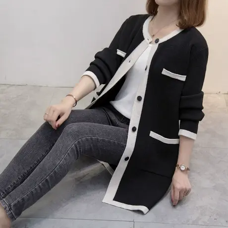 小香风中长款针织开衫女2025春秋新款宽松外穿上衣圆领毛衣外套潮商品大图