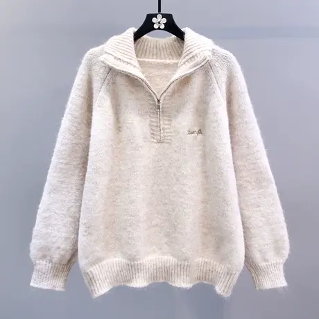 复古慵懒风套头毛衣女秋冬2023新款宽松加厚设计感外穿针织衫上衣商品大图