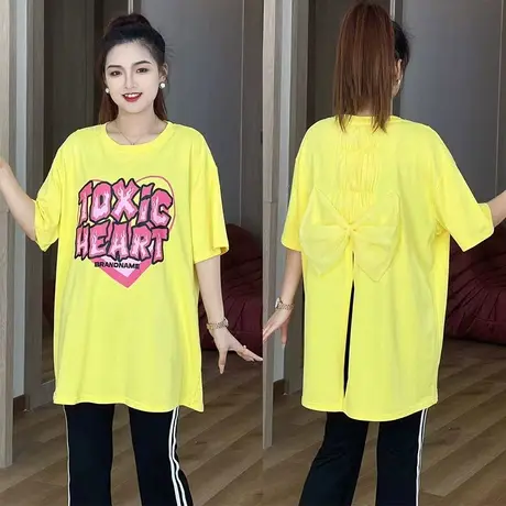 夏季新款韩系后背立体蝴蝶结宽松字母印花时尚休闲百搭圆领短袖T图片