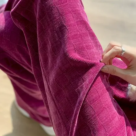 火龙果色灯芯绒阔腿裤女秋冬新款高腰垂感直筒宽松小个子休闲长裤商品大图