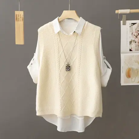 春秋圆领毛衣背心针织马甲女2024新款外搭叠穿坎肩宽松慵懒风上衣商品大图