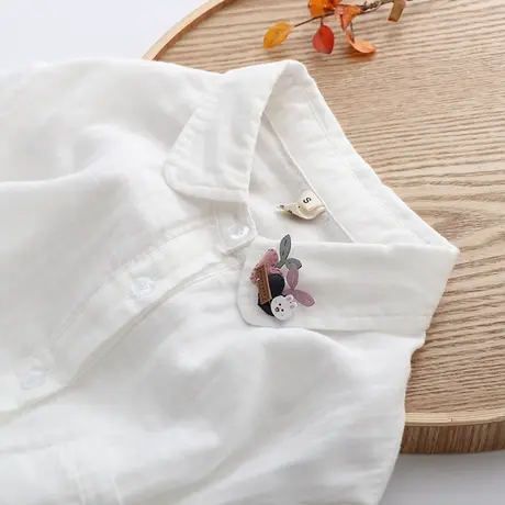 春装学院风日系文艺小清新绣花双层棉纱白色衬衫女宽松百搭衬衣商品大图