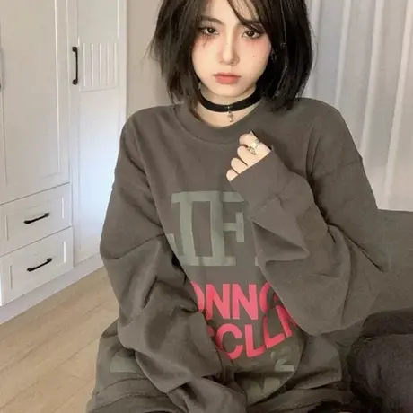 复古港风chic卫衣女2021宽松韩版ins设计感小众上衣春秋薄款外套商品大图