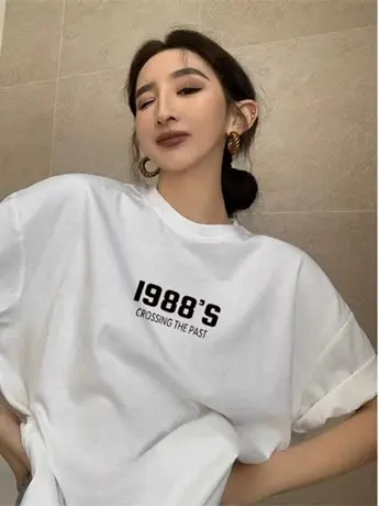 2023夏季新款仿棉短袖T恤女港味chic独特上衣超好看减龄宽松半袖图片