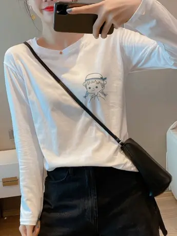 白色仿棉内搭打底衫女装2023新款秋冬季德绒长袖t恤今年流行上衣商品大图