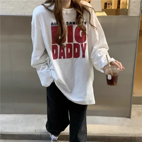 秋冬纯棉内搭打底衫女冬季洋气设计感卡通长袖t恤男女休闲上衣潮图片