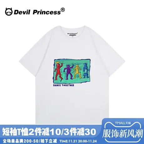 小众设计感搞怪涂鸦风白色正肩t恤女短袖宽松超火纯棉半袖上衣夏商品大图