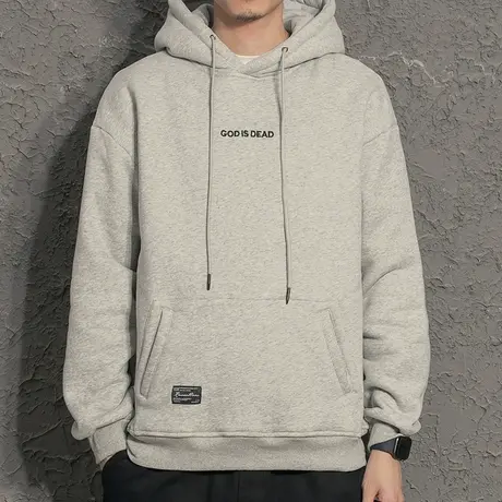 秋冬季连帽加绒加厚保暖卫衣宽松慵懒风帽衫ins港风情侣休闲外套图片