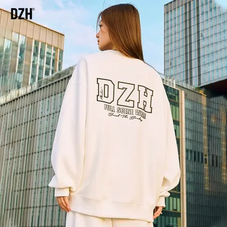 DZH情侣卫衣男秋季圆领长袖上衣男士2023新款秋装白色打底衫外套商品大图