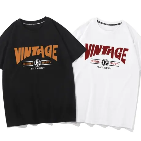 秀洛美式古着vintage高街男潮牌t恤短袖嘻哈学院风宽松半袖情侣装商品大图