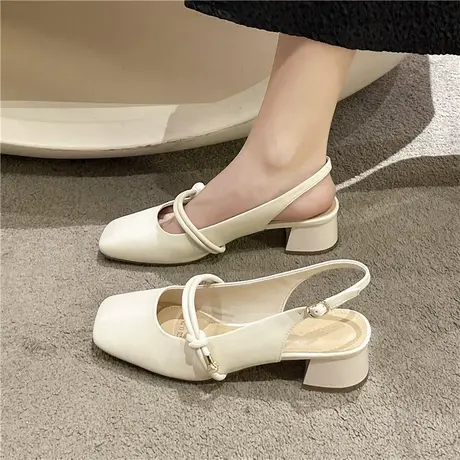 仙女包头凉鞋子女配裙子2024年夏季新款玛丽珍单鞋方头粗跟奶奶鞋商品大图