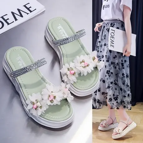 两穿女鞋夏季平底凉鞋仙女风花朵凉拖2023新款拖鞋外穿防滑孕妇鞋商品大图