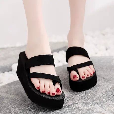 网红拖鞋女夏外穿坡跟厚底夹脚凉拖时尚防滑高跟人字拖百搭沙滩鞋商品大图