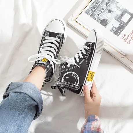 高帮帆布鞋女2021年秋季薄款新款学生ulzzang百搭平底潮鞋ins板鞋商品大图