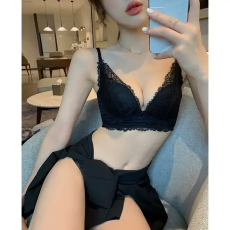 乳胶内衣女小胸聚拢无钢圈胸罩调整型收副乳上托性感蕾丝文胸套装商品大图