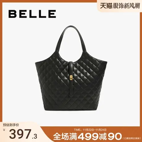 百丽包包女2024新大容量托特包通勤小香风黑色通勤手提包X6856DX3图片