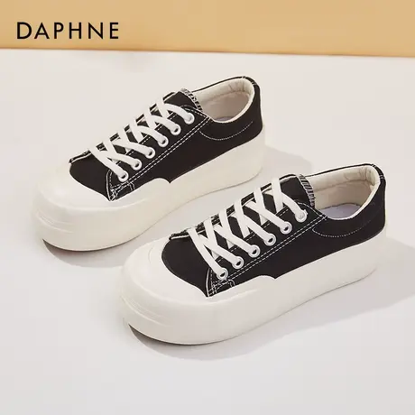 达芙妮黑色帆布鞋女鞋厚底2021年新款冬季爆款松糕大头板鞋小白鞋商品大图